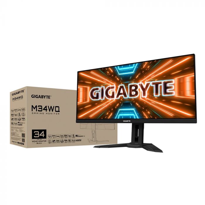 Монітор LCD GIGABYTE 34" M34WQ, 2xHDMI, DP, USB-C, 2xUSB, MM, IPS, 3440x1440, 21:9, 144Hz, 1mc, 91%DCI-P3, AdaptiveSync, HDR400