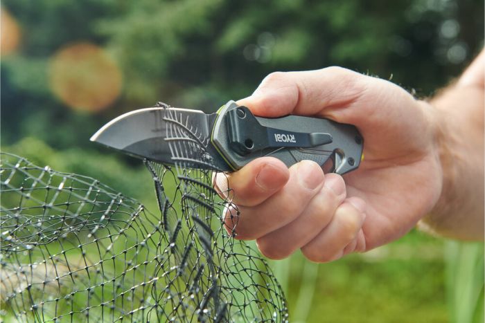 Ніж складаний Ryobi RFK25T, лезо 57мм, стропоріз, фіксатор леза, кліпса.
