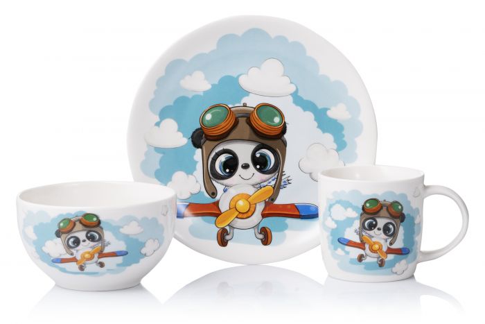 Набір дитячого посуду Ardesto Panda pilot 3 пр., порцеляна