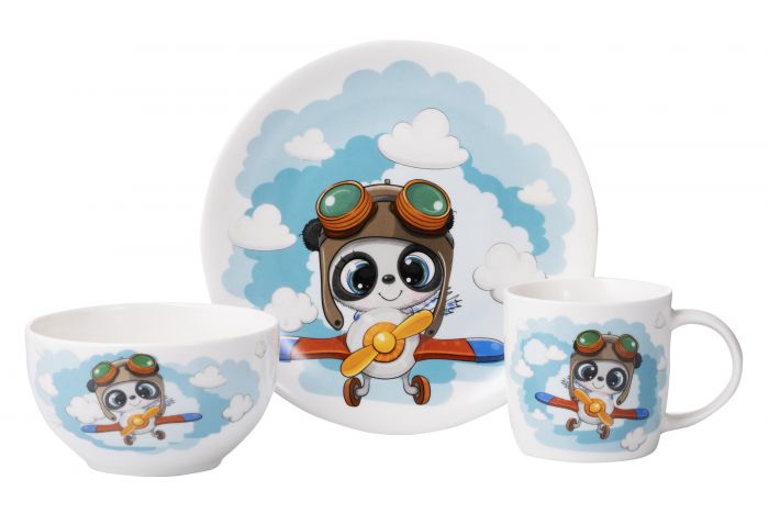 Набір дитячого посуду Ardesto Panda pilot 3 пр., порцеляна