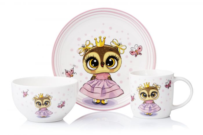 Набір дитячого посуду Ardesto Princess owl 3 пр., порцеляна