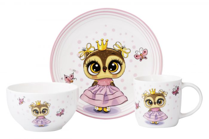 Набір дитячого посуду Ardesto Princess owl 3 пр., порцеляна