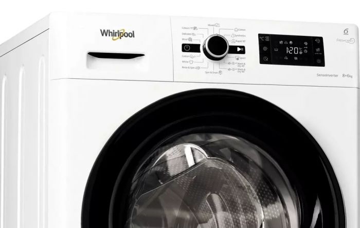 Прально-сушильна машина Whirlpool фронтальна, 8(6)кг, 1400, A, 60см, дисплей, пара, інвертор, білий