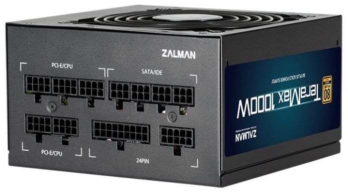 Блок живлення Zalman TERAMAX (1000W) >90%, 80+ Gold, 120mm, 1xMB 24pin(20+4)+10pin, 2xCPU 8pin(4+4), 3xMolex, 12xSATA, 6xPCIe 8pin(6+2), Fully Modular