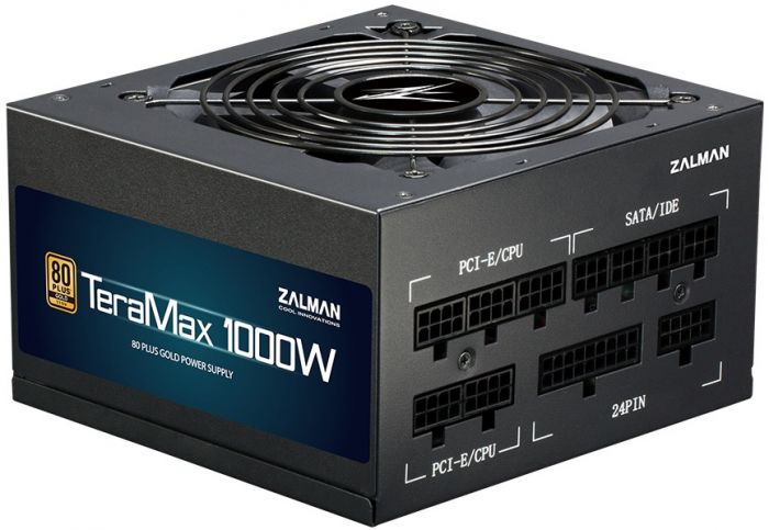 Блок живлення Zalman TERAMAX (1000W) >90%, 80+ Gold, 120mm, 1xMB 24pin(20+4)+10pin, 2xCPU 8pin(4+4), 3xMolex, 12xSATA, 6xPCIe 8pin(6+2), Fully Modular