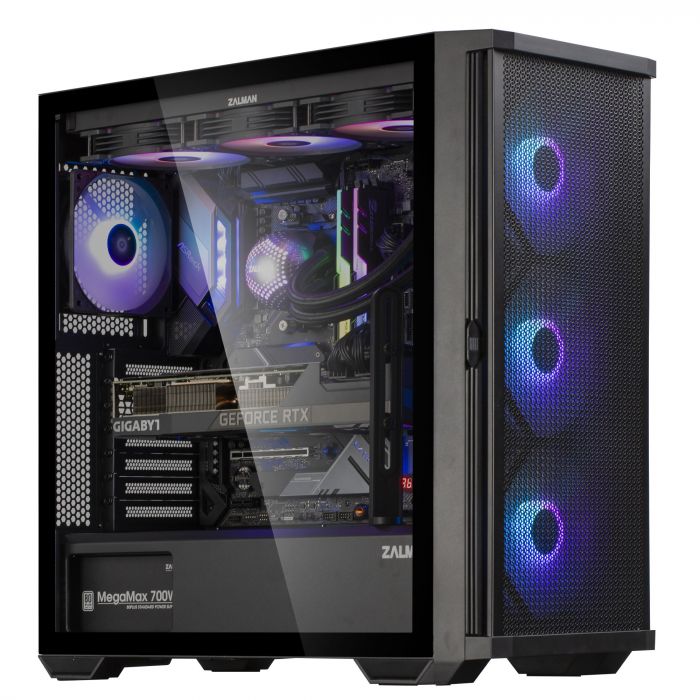 Корпус Zalman Z10 Plus BLACK, MidT, 2xUSB3.0, 1 x USB Type-C, 3x140мм ARGB, 1x120мм ARGB, скло (бічна панель), без БЖ, чорний