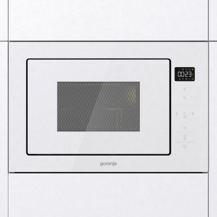 Мікрохвильова піч Gorenje BM251SG2WG вбудовувана, 25л, електр. управл., 900Вт, гриль, дисплей, приготування на кількох рівнях, білий