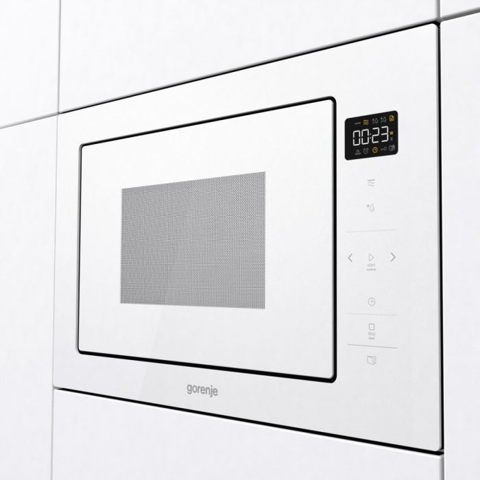 Мікрохвильова піч Gorenje BM251SG2WG вбудовувана, 25л, електр. управл., 900Вт, гриль, дисплей, приготування на кількох рівнях, білий