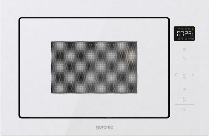 Мікрохвильова піч Gorenje BM251SG2WG вбудовувана, 25л, електр. управл., 900Вт, гриль, дисплей, приготування на кількох рівнях, білий