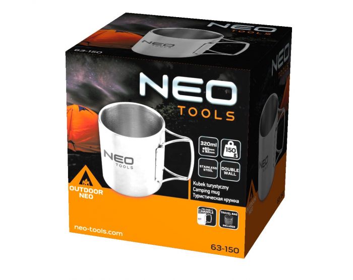 Кухоль туристичний NEO, 320 мл, нержавіюча сталь, складана ручка, чохол, 0.15кг