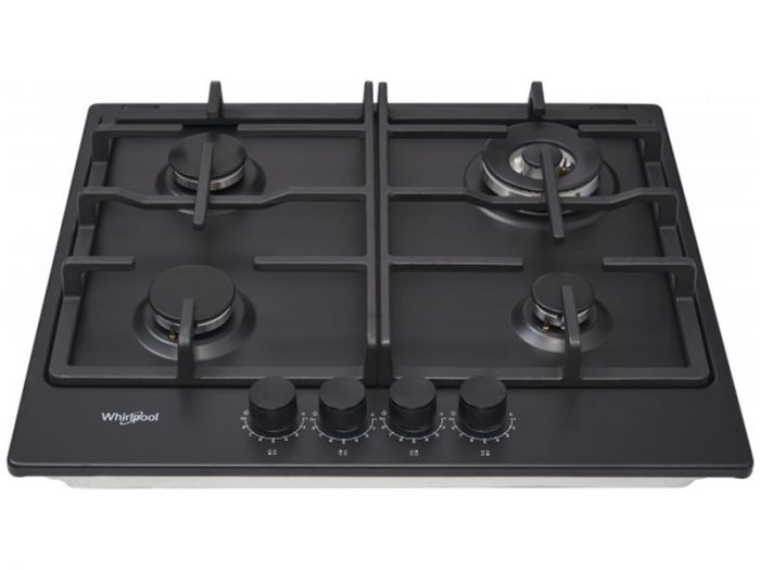 Варильна поверхня Whirlpool газова, 60см, чавун, конфорка з подвійним рядом полум'я, чорний