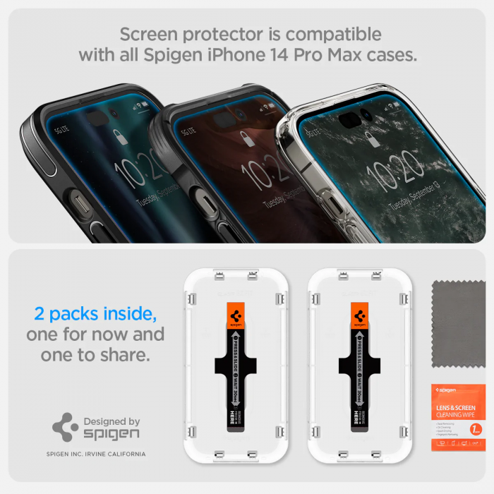Захисне скло Spigen для Apple Iphone 14 Pro Max Glas tR EZ Fit (2 Pack), Clear