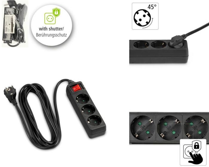 Мережевий подовжувач Hama 3XSchuko 3G*1.5мм ws 3м Black
