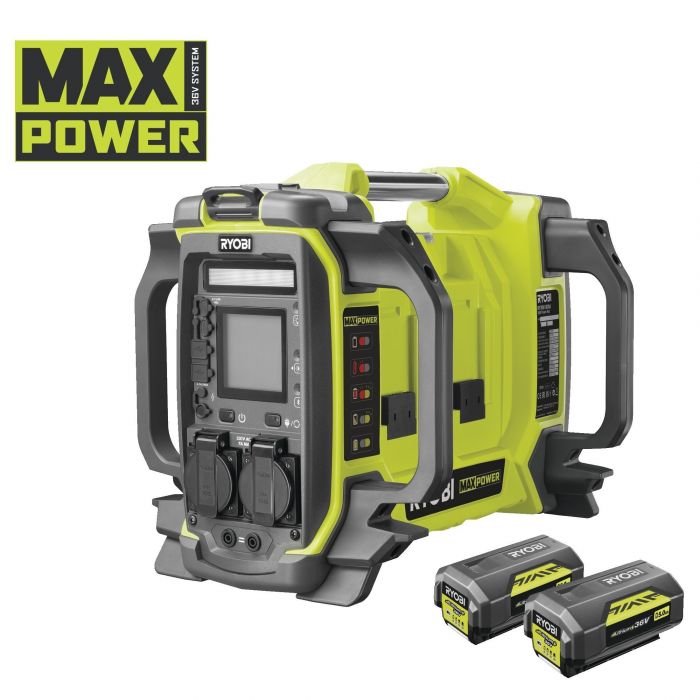 Інвертор напруги акумуляторний RYOBI RY36BI1800A-250, MAX POWER 36В, АКБ 2 х 5.0Ач, 1800Вт (3000 Вт пікова)