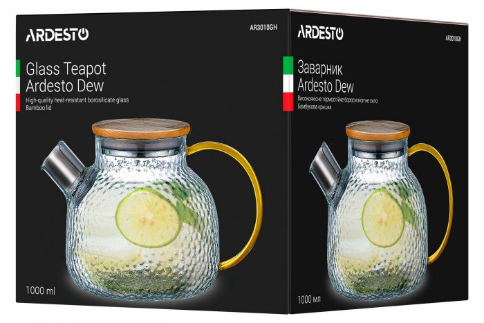 Заварник Ardesto Dew, 1000 мл, боросилікатне скло, бамбук