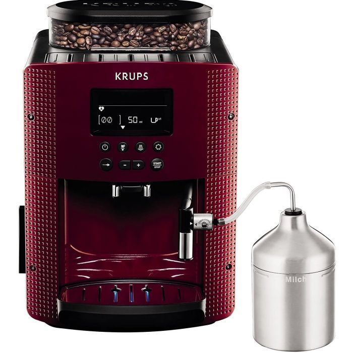 Кавомашина Krups  Essential, 1,7л, зерно, автомат.капуч, ОLED диспл, метал контейнер для молок, бордово-чорний