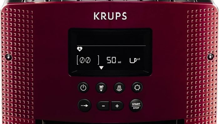Кавомашина Krups  Essential, 1,7л, зерно, автомат.капуч, ОLED диспл, метал контейнер для молок, бордово-чорний