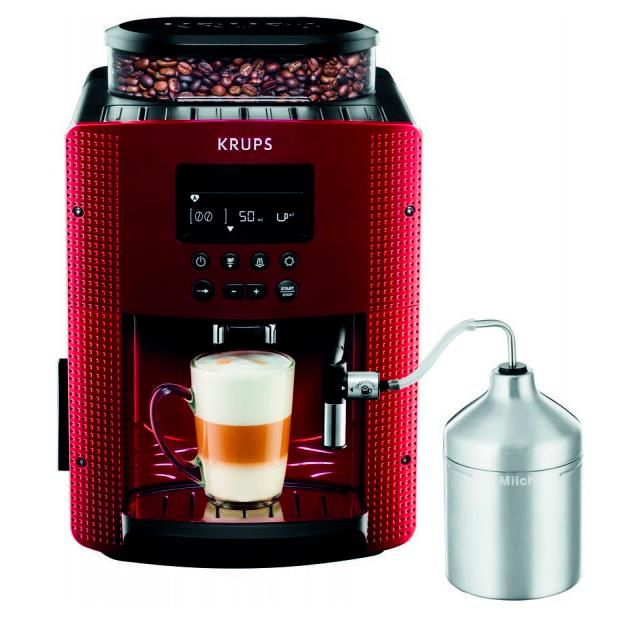 Кавомашина Krups  Essential, 1,7л, зерно, автомат.капуч, ОLED диспл, метал контейнер для молок, бордово-чорний