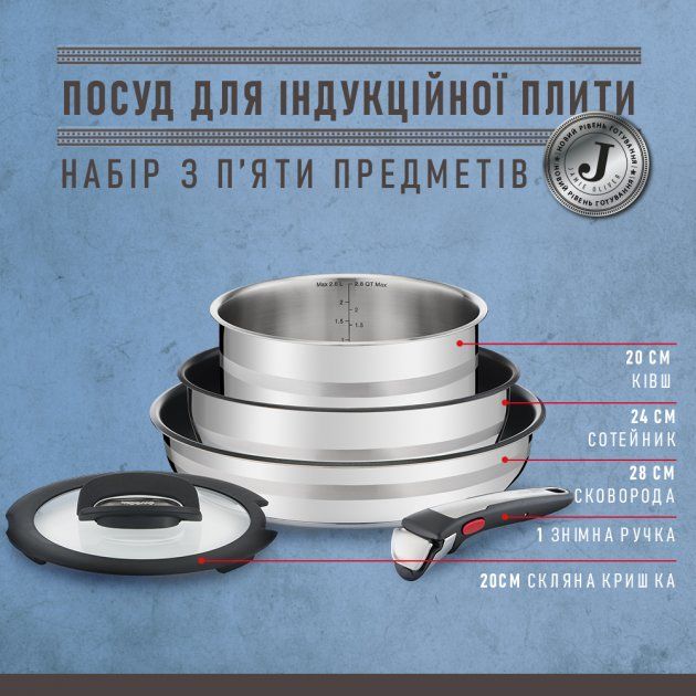 Набір посуду Tefal Ingenio Jamie Oliver, 5 предметів, нерж.сталь