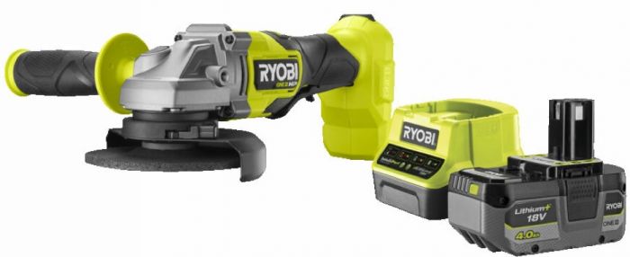 Шліфмашина кутова Ryobi RAG18X-1C40S акумуляторна ONE+ НР, безщіткова, 125мм, 18В, АКБ 1х4.0Ач