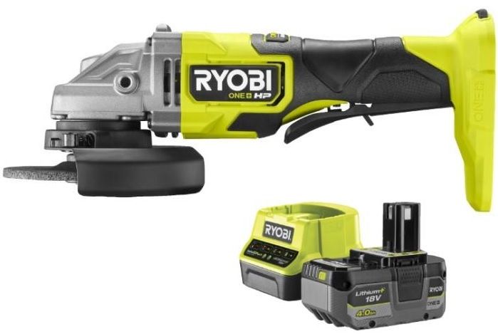 Шліфмашина кутова Ryobi RAG18X-1C40S акумуляторна ONE+ НР, безщіткова, 125мм, 18В, АКБ 1х4.0Ач