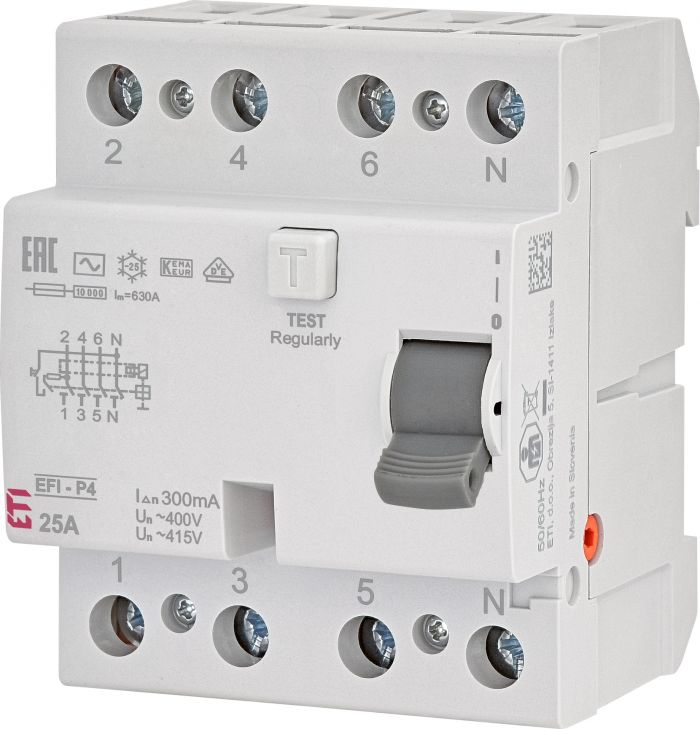 Реле диференційне ETI (ПЗВ) 4р EFI-P4 25/0,3 тип AC (10kA)