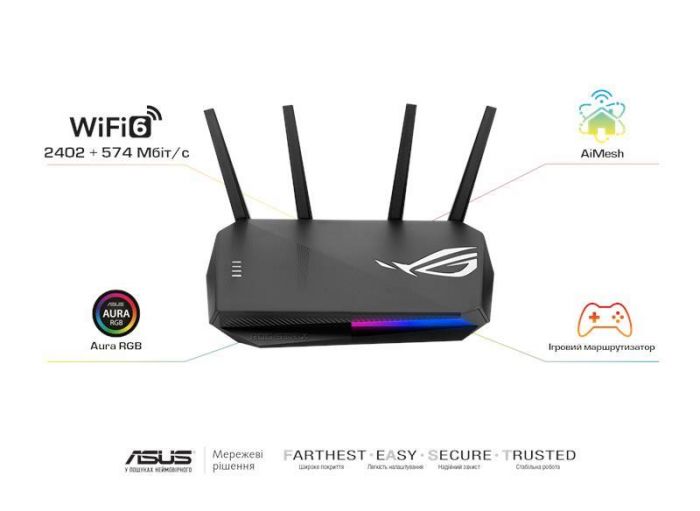 Маршрутизатор ASUS GS-AX3000 4xGE LAN 1xGE WAN 1xUSB3.2 MU-MIMO OFDMA MESH gaming
