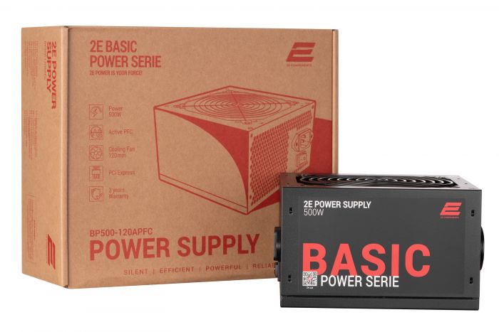 Блок живлення 2E BASIC POWER  (500W), 80%, 120mm, 1xMB 24pin(20+4), 1xCPU 8pin(4+4), 3xMolex, 4xSATA, 2xPCIe 8pin(6+2)