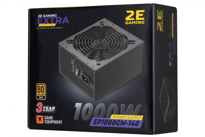 Блок живлення 2E GAMING EXTRA POWER (1000W), >90%, 80+ Gold, 140mm, 1xMB 24pin(20+4), 2xCPU 8pin(4+4), 4xMolex, 6xSATA, 8xPCIe 8pin(6+2), Fully Modular