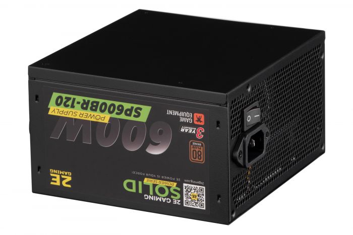 Блок живлення 2E GAMING SOLID POWER  (600W), >85%, 80+ Bronze, 120mm, 1xMB 24pin(20+4), 1xCPU 8pin(4+4), 3xMolex, 6xSATA, 4xPCIe 8pin(6+2)