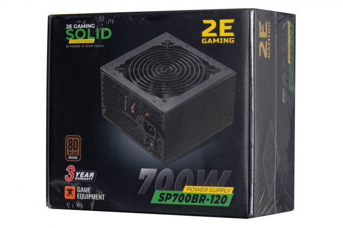 Блок живлення 2E GAMING SOLID POWER  (700W), >85%, 80+ Bronze, 120mm, 1xMB 24pin(20+4), 1xCPU 8pin(4+4), 3xMolex, 6xSATA, 4xPCIe 8pin(6+2)