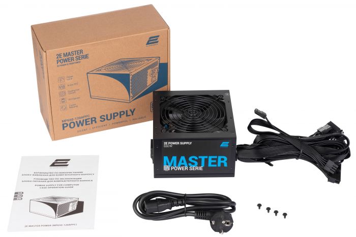 Блок живлення 2E MASTER POWER  (650W), >80%, 80+ White, 120mm, 1xMB 24pin(20+4), 1xCPU 8pin(4+4), 3xMolex, 5xSATA, 2xPCIe 8pin(6+2)