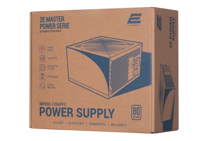 Блок живлення 2E MASTER POWER  (650W), >80%, 80+ White, 120mm, 1xMB 24pin(20+4), 1xCPU 8pin(4+4), 3xMolex, 5xSATA, 2xPCIe 8pin(6+2)