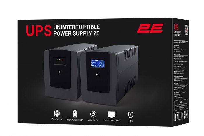 Джерело безперебійного живлення 2E DD650, 650VA/360W, LCD, USB, 2xSchuko