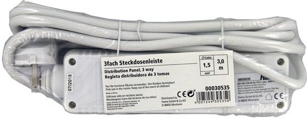 Мережевий подовжувач Hama Multiple 3XSchuko 3G*1.5мм ws 3м White