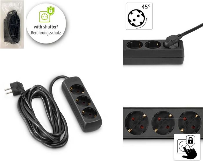Мережевий подовжувач Hama 3XSchuko 3G*1.5мм 5м Black