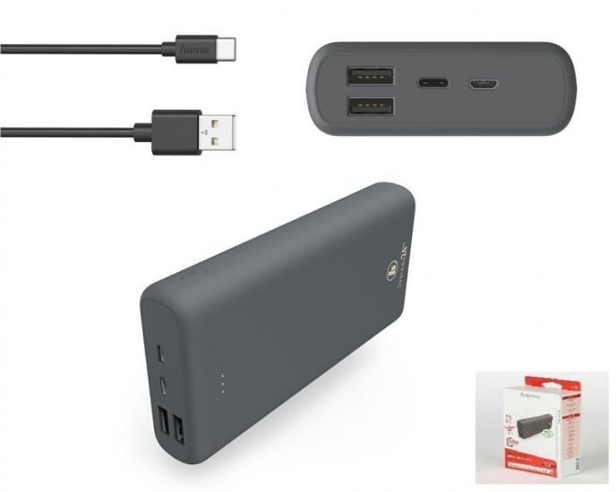 Універсальна літієва батарея Power Bank Hama Supreme 20HD 20000 mAh Grey 