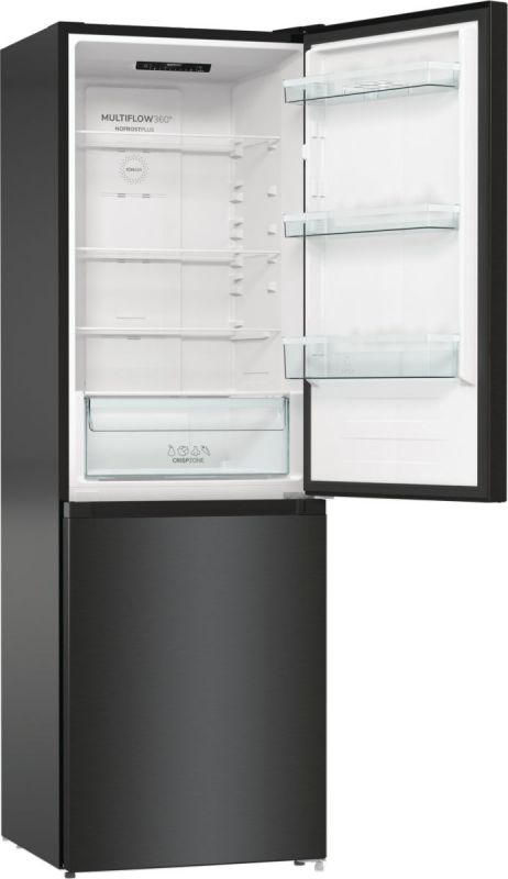 Холодильник з нижн. мороз. камерою Gorenje NRKE62BXL 185х60х60см, 2 двері, 203( 99)л, А++, NoFrost+ , LED дисплей, Зона св-ті, чорний