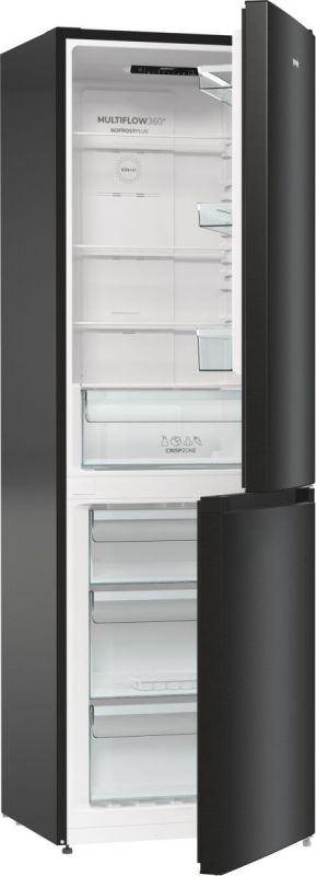 Холодильник з нижн. мороз. камерою Gorenje NRKE62BXL 185х60х60см, 2 двері, 203( 99)л, А++, NoFrost+ , LED дисплей, Зона св-ті, чорний