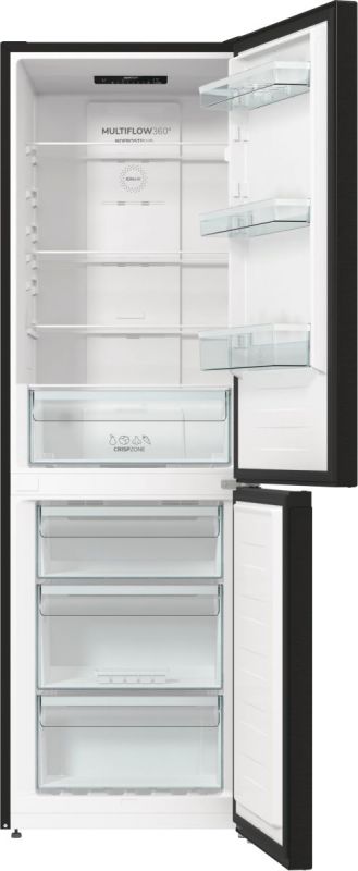 Холодильник з нижн. мороз. камерою Gorenje NRKE62BXL 185х60х60см, 2 двері, 203( 99)л, А++, NoFrost+ , LED дисплей, Зона св-ті, чорний