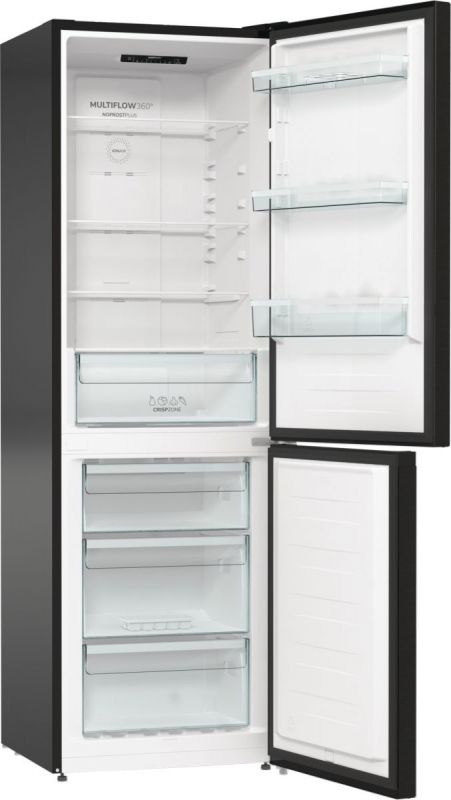 Холодильник з нижн. мороз. камерою Gorenje NRKE62BXL 185х60х60см, 2 двері, 203( 99)л, А++, NoFrost+ , LED дисплей, Зона св-ті, чорний