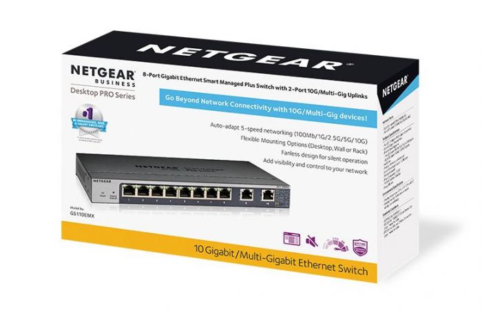 Комутатор NETGEAR GS110EMX 8x1GE, 2xMulti-Gig  (100M/1G/2.5G/5G/10G), керований
