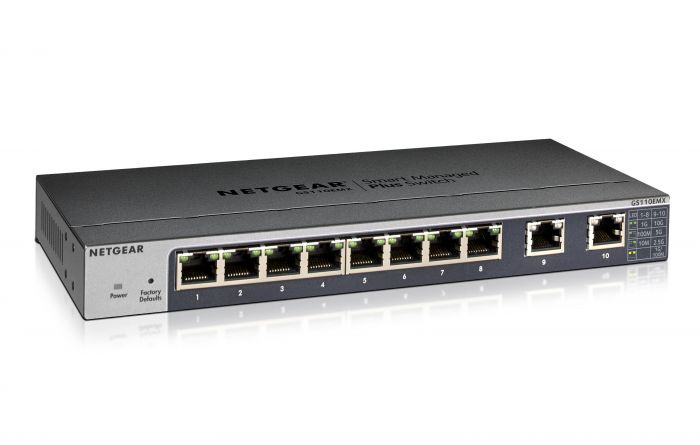 Комутатор NETGEAR GS110EMX 8x1GE, 2xMulti-Gig  (100M/1G/2.5G/5G/10G), керований