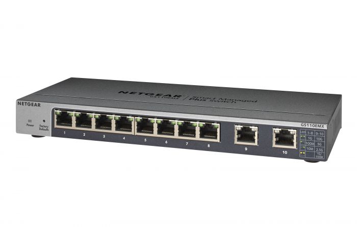 Комутатор NETGEAR GS110EMX 8x1GE, 2xMulti-Gig  (100M/1G/2.5G/5G/10G), керований