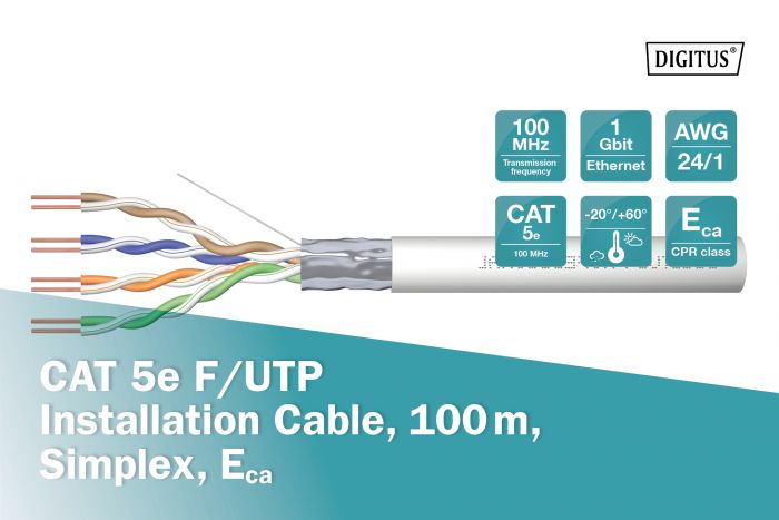 Кабель DIGITUS CAT 5e F-UTP, 100m, AWG 24/1, PVC, сірий