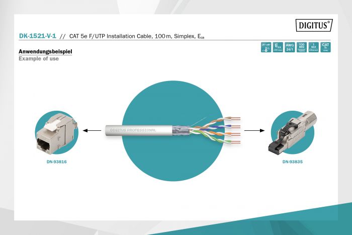 Кабель DIGITUS CAT 5e F-UTP, 100m, AWG 24/1, PVC, сірий