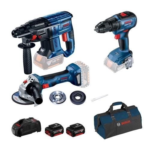 Набір інструменту Bosch Professional перфоратор GBH 180-LI + дриль-шуруповерт GSR 18V-50 у сумці + болгарка GWS 180-LI, с 2 акб GBA 18V 5.0Ah и з/у GAL 1880 CV