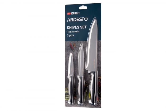 Набір ножів Ardesto Gemini Gourmet 3 пр., чорний, нержавіюча сталь, пластик