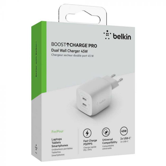 Мережевий ЗП Belkin Home Charger 45W GAN PD PPS Dual USB-С