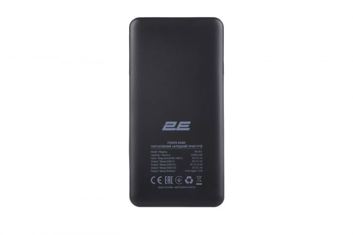 Акумулятор портативний літій-іонний Power Bank 2E Wireless 10000мА·год 20Вт PD, QC,  чорний